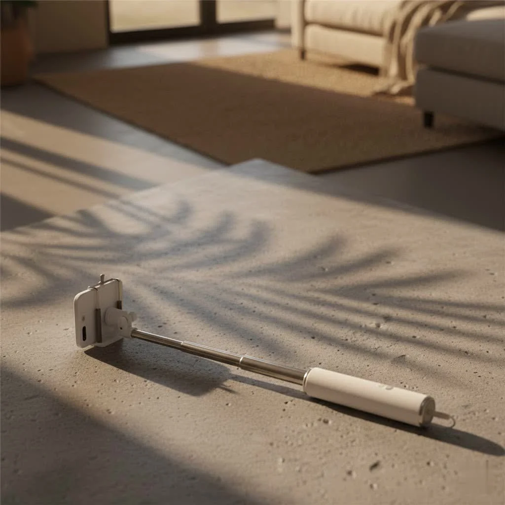 SelfieShow selfie stick extended with a smartphone attached